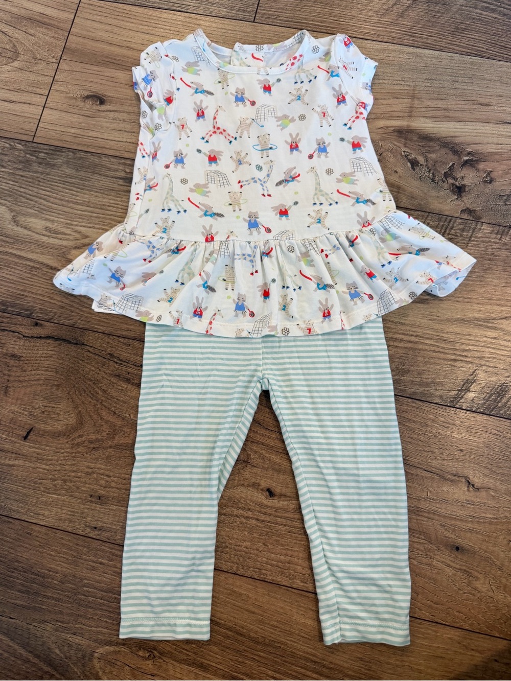 Magnetic Me White & Mint Playful Peplum Top with Mint Stripe Leggings
